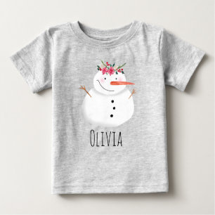 T-shirt Pour Bébé Filles mignonnes Fleur de Noël Snowman et nom