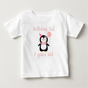 T-shirt Pour Bébé Filles mignonnes Pingouin Rose Nom et âge d'annive