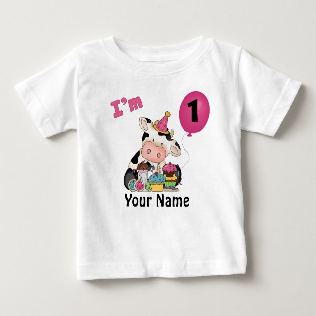 T-shirt Pour Bébé Filles première vache d'anniversaire (Devant)