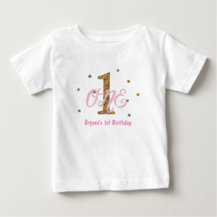 T-shirt Pour Bébé Filles Rose & Or ONE Fête d'anniversaire personnal