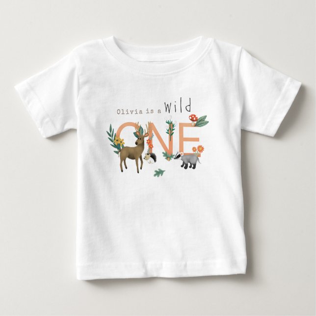 T-shirt Pour Bébé Filles Rose Sauvage Un Bois Premier Anniversaire (Devant)