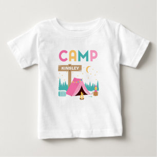 T-shirt Pour Bébé Filles roses modernes Camping à thème Anniversaire