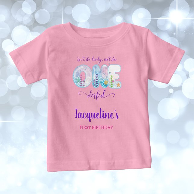 T-shirt Pour Bébé Filles sous la mer 1er anniversaire Rose (Under the sea girls 1st birthday pink t-shirt.)
