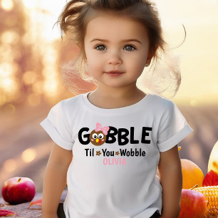 T-shirt Pour Bébé Filles Thanksgiving mignonne Turquie Nom du globe