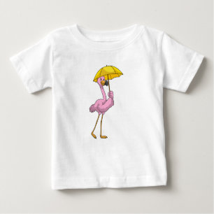 T-shirt Pour Bébé Flamant rose à la pluie avec parapluie