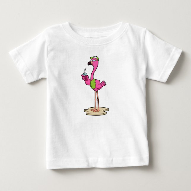 T-shirt Pour Bébé Flamant rose avec Lunettes de soleil & Casquette (Devant)