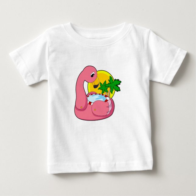 T-shirt Pour Bébé Flamant rose avec piscine (Devant)