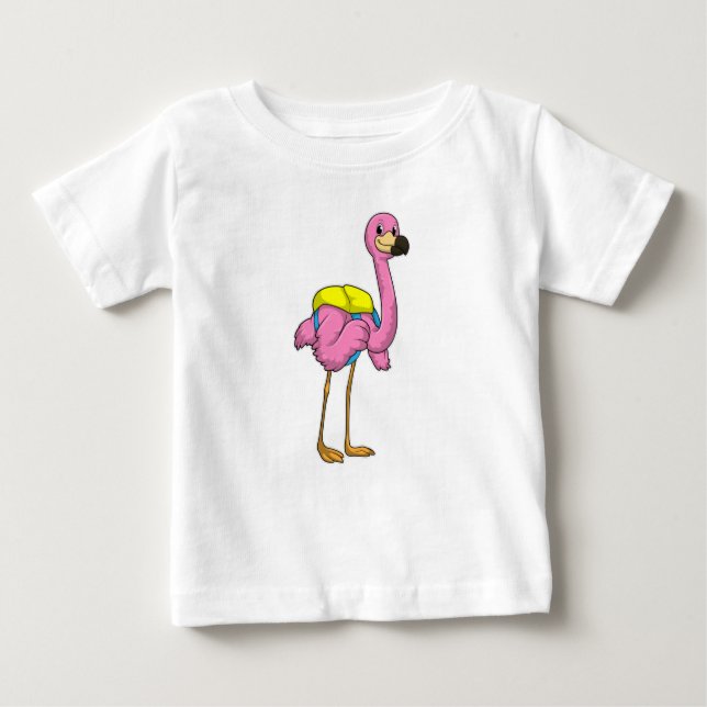 T-shirt Pour Bébé Flamant rose comme élèves avec sac scolaire (Devant)