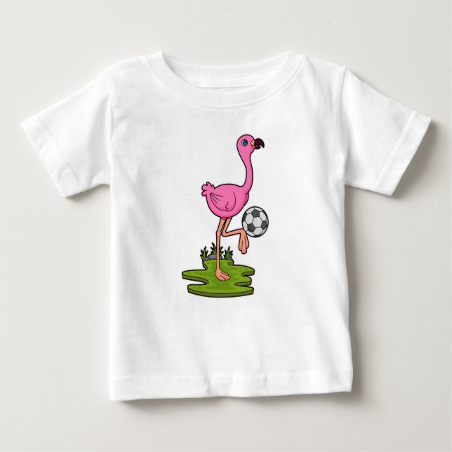 T-shirt Pour Bébé Flamant rose comme joueur de football avec Soccer (Devant)