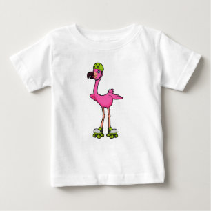 T-shirt Pour Bébé Flamant rose comme Patineur avec Roller Patins & C