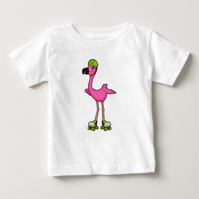 T-shirt Pour Bébé Flamant rose comme Patineur avec Roller Patins & C (Devant)