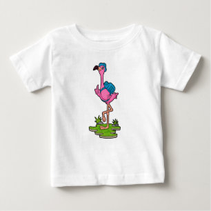 T-shirt Pour Bébé Flamant rose comme randonneur avec sac à dos