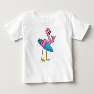 T-shirt Pour Bébé Flamant rose comme Surfer avec Surfboard