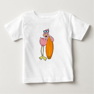 T-shirt Pour Bébé Flamant rose comme Surfer avec Surfboard.PNG