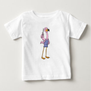 T-shirt Pour Bébé Flamant rose en coiffeur avec ciseaux
