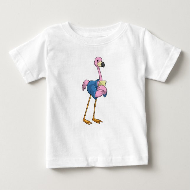 T-shirt Pour Bébé Flamant rose en tant que secrétaire avec Bloc-note (Devant)