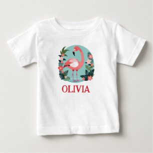 T-shirt Pour Bébé Flamant rose Floral rose carton mignon
