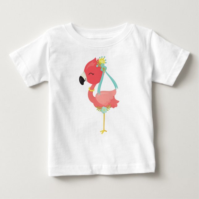 T-shirt Pour Bébé Flamant rose princesse, Couronne, Fleurs, Flamant  (Devant)
