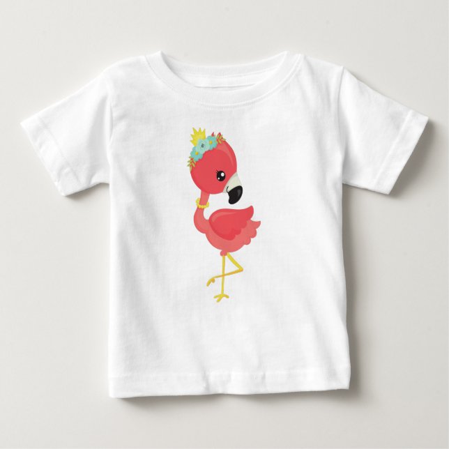 T-shirt Pour Bébé Flamant rose princesse, Fleurs, Couronne, Flamant  (Devant)