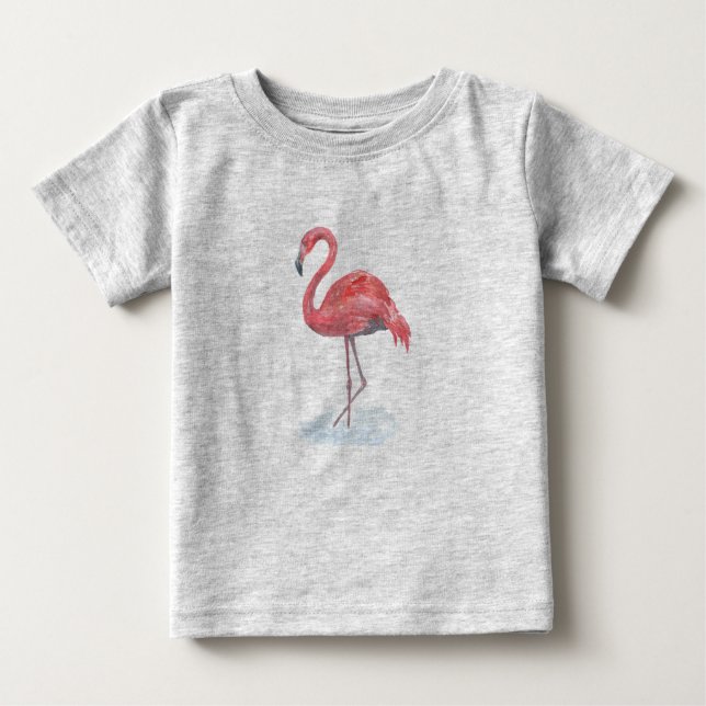 T-shirt Pour Bébé Flamant rose rose. (Devant)