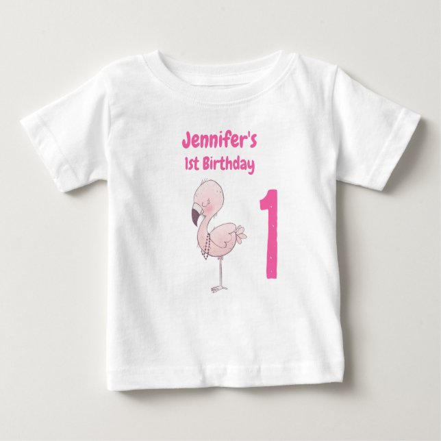 T-shirt Pour Bébé Flamant rose rose mignon 1er anniversaire (Devant)