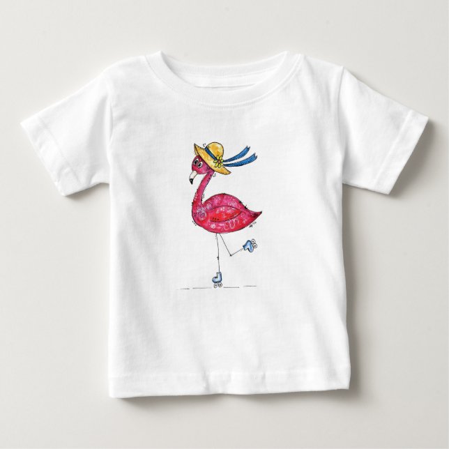 T-shirt Pour Bébé Flamant rose rose mignon et capricieux sur les pat (Devant)