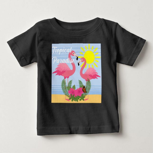 T-shirt Pour Bébé Flamant rose rose Paradis Tropical - Bébé Jersey f (Devant)