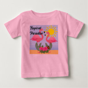 T-shirt Pour Bébé Flamant rose rose Paradis Tropical - Bébé Jersey f