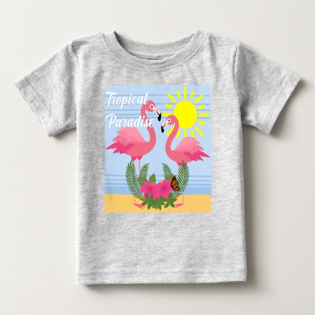 T-shirt Pour Bébé Flamant rose rose Paradis Tropical - Bébé Jersey f (Devant)