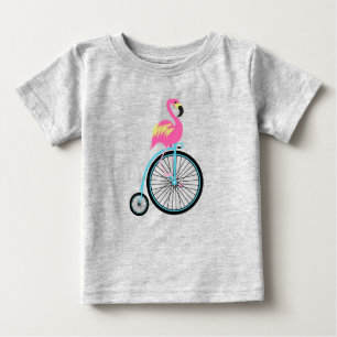 T-shirt Pour Bébé Flamant rose sur le vélo Penny Farthing