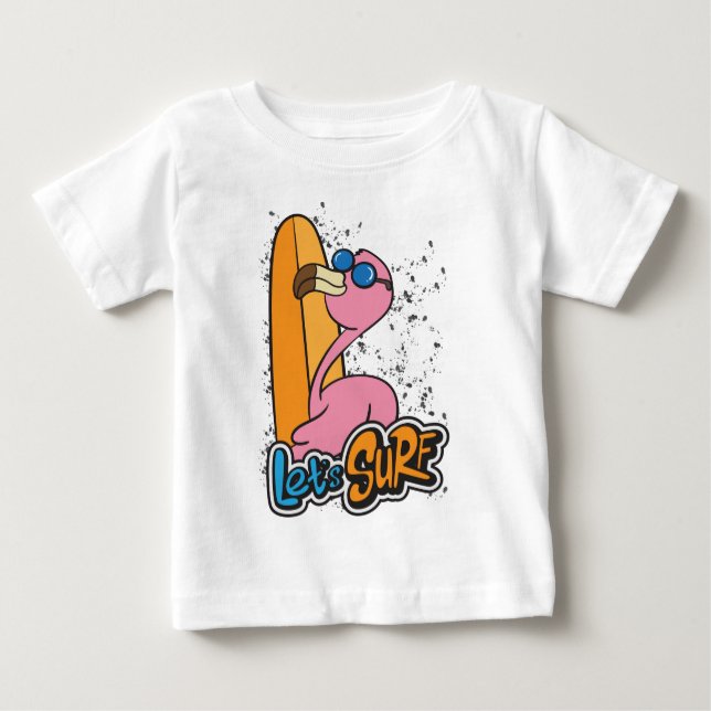 T-shirt Pour Bébé Flamant rose surfer bébé (Devant)