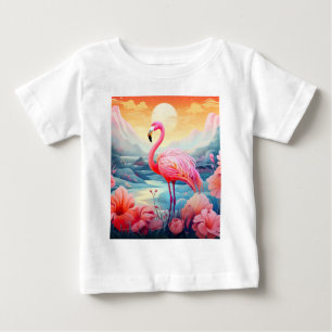 T-shirt Pour Bébé Flamant rose tropical aux fleurs