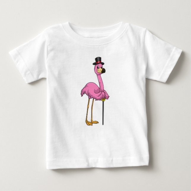 T-shirt Pour Bébé Flamingo as Pensioner with Walking stick (Devant)