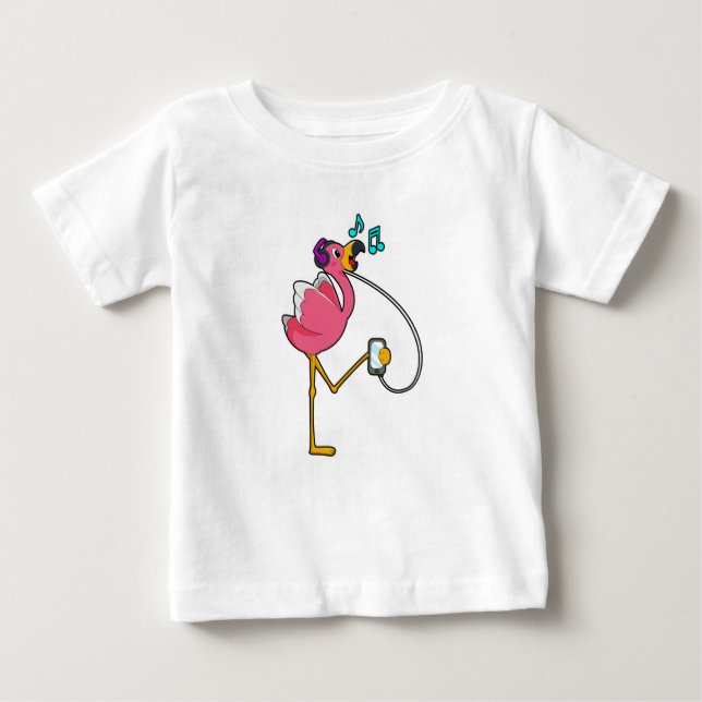 T-shirt Pour Bébé Flamingo at Music with Headphone (Devant)
