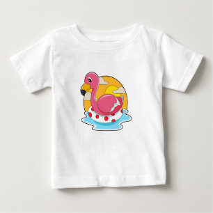 T-shirt Pour Bébé Flamingo at Swimming with Lifebuoy