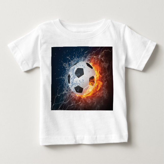 T-shirt Pour Bébé Flamme Football/Balle de Football Jeu d'oreiller (Devant)