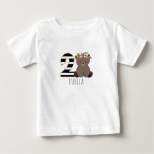 T-shirt Pour Bébé Fleur Bébé Bear Stripes Second Birthday Chemise