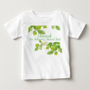 T-shirt Pour Bébé Fleur blanche et jardin des Feuilles verts