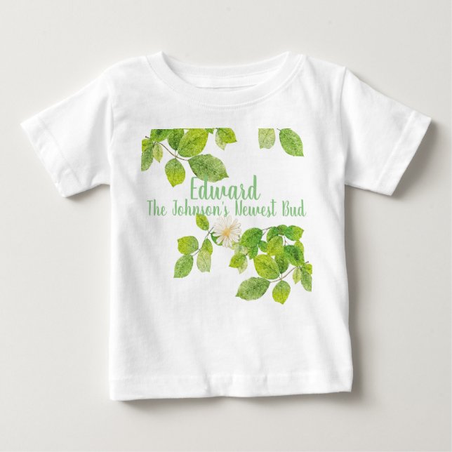 T-shirt Pour Bébé Fleur blanche et jardin Feuille vert (Devant)