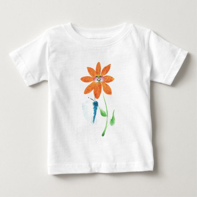 T-shirt Pour Bébé Fleur de dessin orange avec visage (Devant)