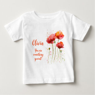 T-shirt Pour Bébé Fleur de naissance d'août Coquelicots rouges Aquar