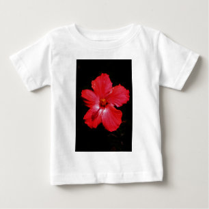 T-shirt Pour Bébé Fleur d'Hibiscus rouge rose chaud sur noir