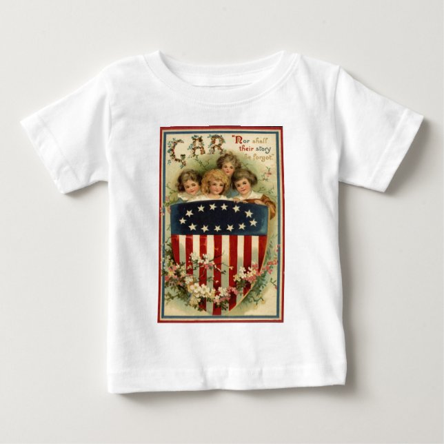 T-shirt Pour Bébé Fleur Enfants du Bouclier du drapeau américain (Devant)