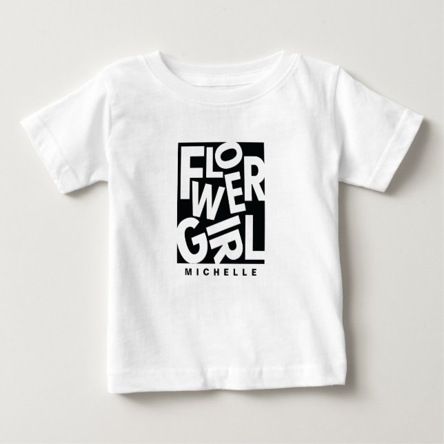 T-shirt Pour Bébé Fleur fille en typographie noire, mariage (Devant)