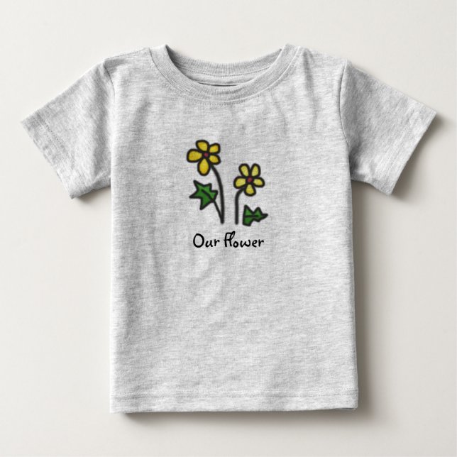 T-shirt Pour Bébé Fleur jaune dessinée douce avec le texte fait sur (Devant)