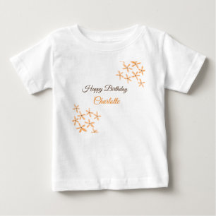 T-shirt Pour Bébé Fleur orange brune heureux anniversaire ajouter no
