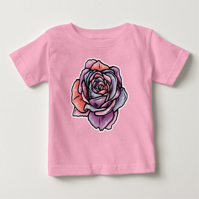 T-shirt Pour Bébé Fleur Rose coloré (Devant)