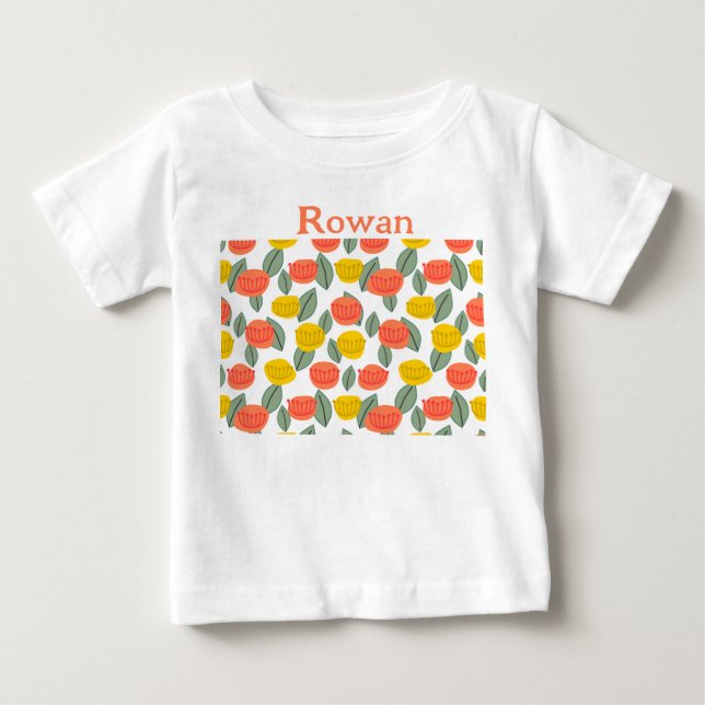 T-shirt Pour Bébé Fleurs corail et or (Devant)