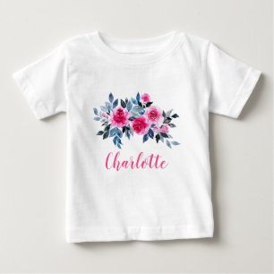 T-shirt Pour Bébé Fleurs d'aquarelle rose personnalisées