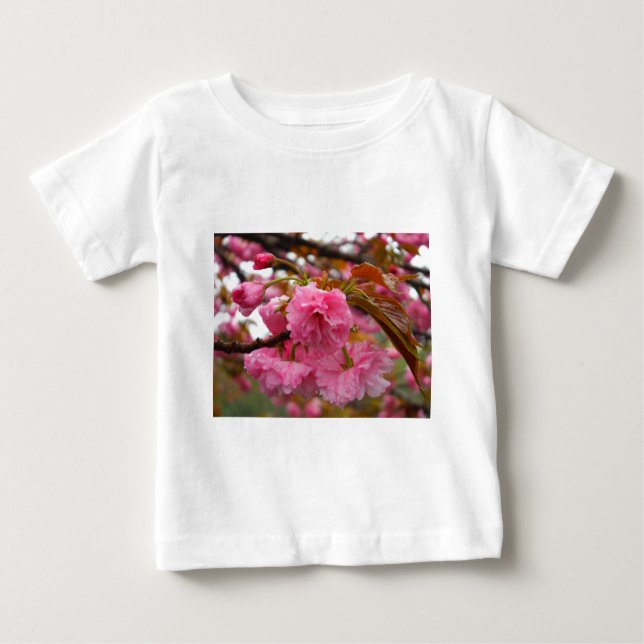 T-shirt Pour Bébé Fleurs de fleurs de cerisier rose chaud (Devant)